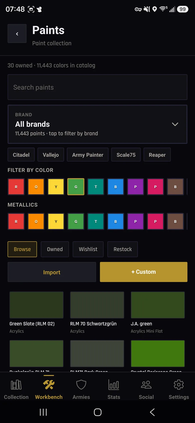 Paint collection with brand and color filters
