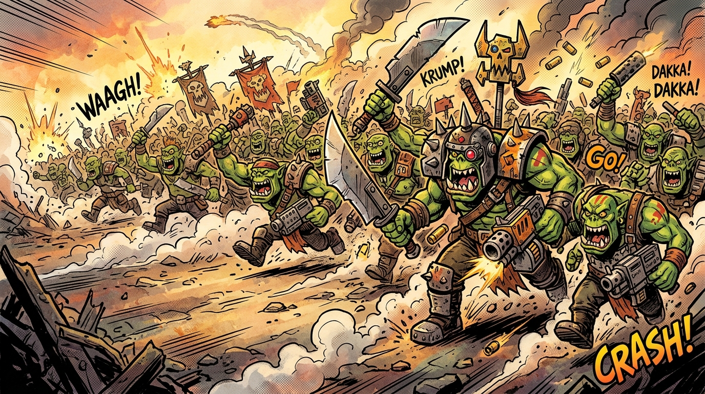 Warhammer 40k Ork horde charging